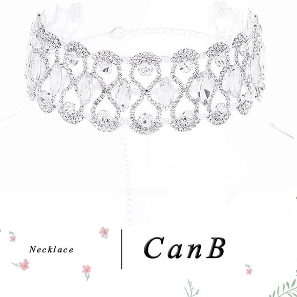 Rhinestone Necklace Choker Adjustable Crystal Collar Wedding Bridal Jewelry for - Picture 8 of 8